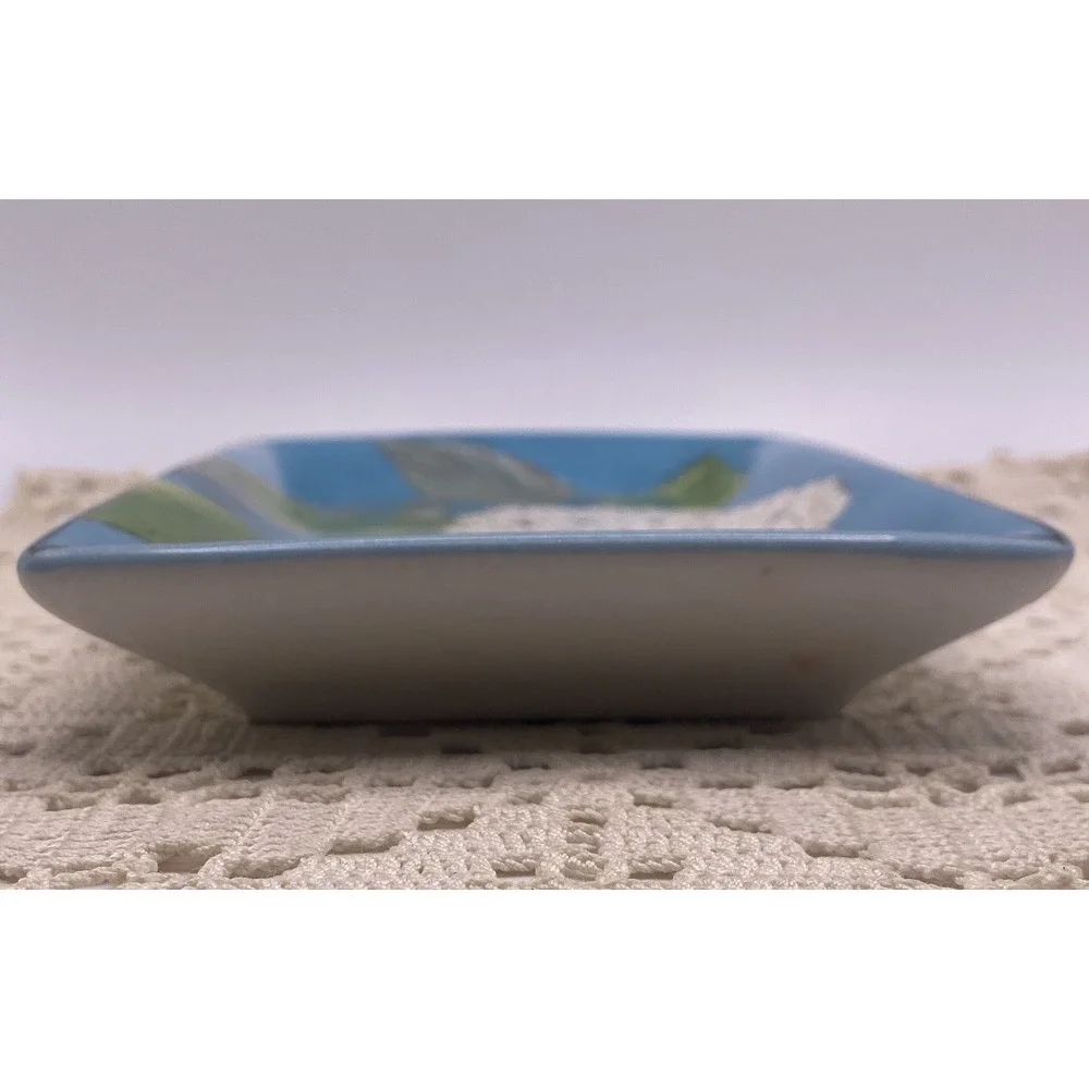 Vintage Hand Painted Hydrangea Trinket Catchall Crazing Soap Dish Small Tray
